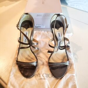 Jimmy Choo Gold Stiletto Heels Strappy Design